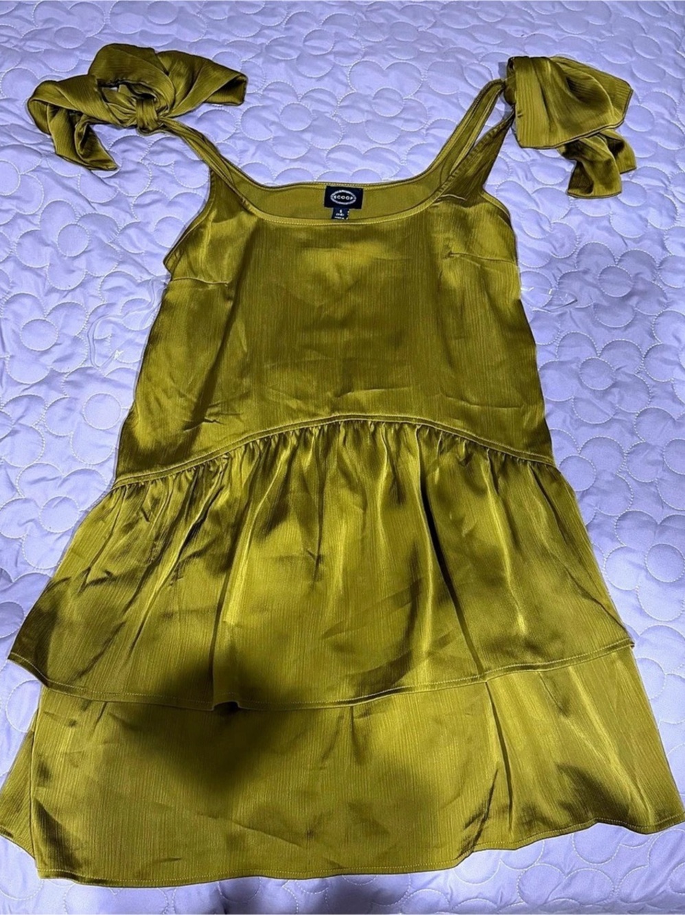 Scoop Satin Bow Mini Dress Women’s Green Dress Size Small